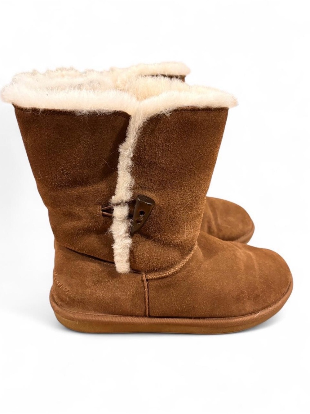 PoloRalph Lauren Big Kids Size 6 Brown Suede Shearling Lined Toggle Boots EU 39